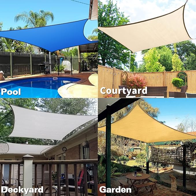 KANAGAWA Sun Shade Sail 10'x10' Gray Square UV Block Canopy Awning Shelter Fabric Cloth Screen for Outdoor Patio Garden Backyard Activities