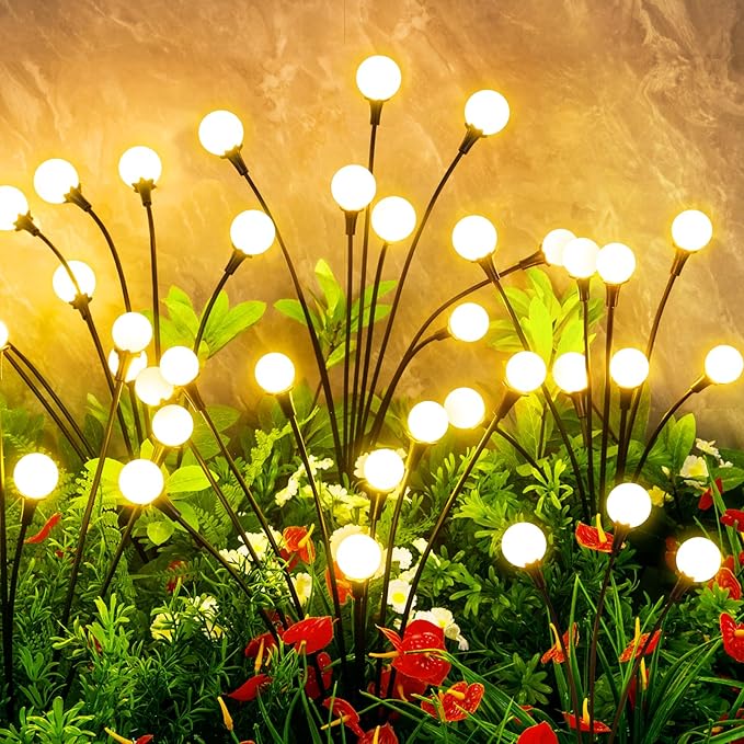 Solar Lights Outdoor Waterproof 4 Pack of 32 LEDs Garden Patio Firefly Decoration Unique Gifts Women Grandparents