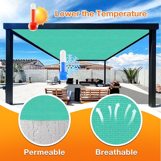 Artpuch Outdoor Pergola Shade Cover 7' X 15' Sun Shade Cloth with Grommets, 90% UV Protection Canopy Patio Privacy Screen (Customized Available) GN107, Turquoise