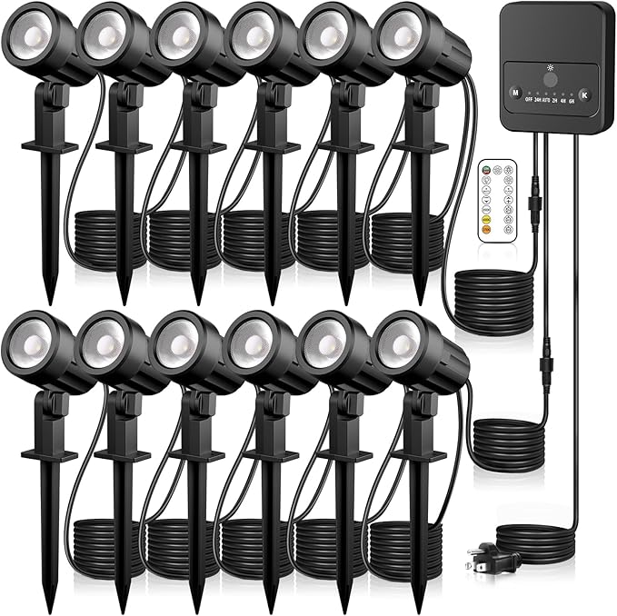 LED Landscape Lighting Kit Landscaping Lights with Remote Control Dimmable IP66 Waterproof 2700-6500K Spot Lights for Outdoor Garden Lawn Patio Yard with US Plug 12 Pack