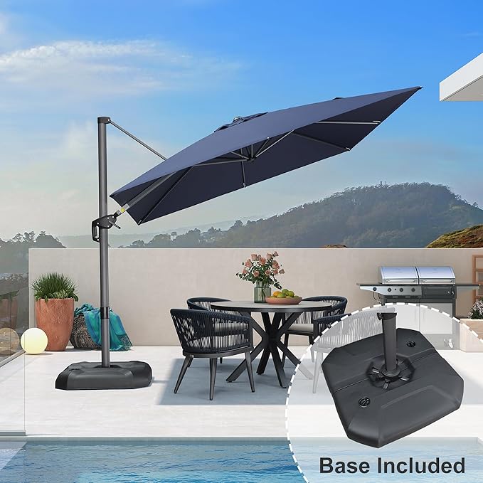 PURPLE LEAF Patio 9 Feet Cantilever Offset Umbrella with Base Outdoor Umbrella with 360-degree Rotation for Garden Deck Pool Patio Navy Blue
