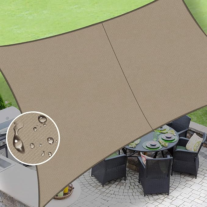 LOVE STORY Rectangle 6'x7' Waterproof Sun Shade Sail Canopy UV Block for Outdoor Patio Backyard Carport,Taupe(We Make Custom Size)