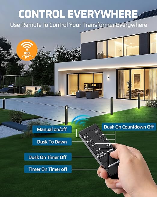 DEWENWILS 300W Low Voltage Landscape Transformer, Photocell Sensor & Timer, 120V AC to 12/14V AC, Landscape Lighting Transformer Outdoor, Weatherproof for Spotlights, Garden Lights