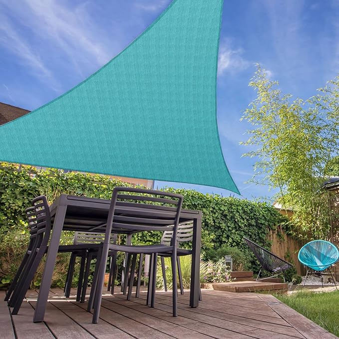 E&K Sunrise 5' x 5' x 5' Sun Shade Sail Triangle Canopy Shade Cover UV Block for Patio Backyard Garden Outdoor (Turquoise)