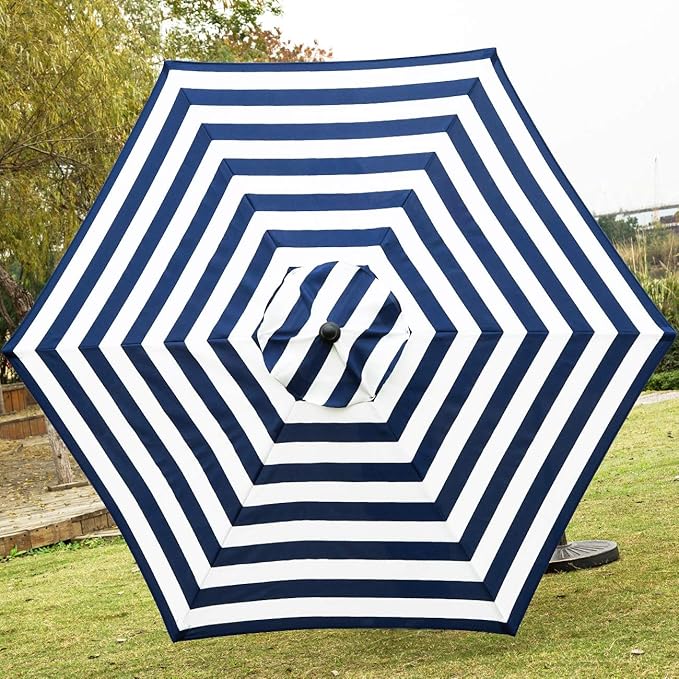 Sunnyglade 7.5' Patio Umbrella Outdoor Table Market Umbrella with Push Button Tilt/Crank, 6 Ribs (Blue and White)