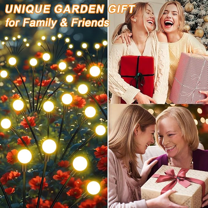 Solar Firefly Lights 16 LED Swaying Outdoor Waterproof Decorative Lights for Yard Patio Pathway Lawn Decorations (2 Pack, 8 Heads)