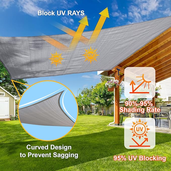 SUNLAX Sun Shade Sail 20' x 20' x 28.3' Silver Rectangle Canopy Sail Shade Cover UV Block Permeable Sunshade Outdoor for Patio Backyard Deck Pergola (We Make Custom Size)