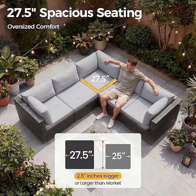 NICESOUL 11 Piece Modern Outdoor Furniture Sofa Set, 29.3'' High Back Comfy Sectional L-Shaped, Extra Large Wicker Patio Sofa Couches for 9 Person, Deep Wide Seating All-Weather Conversations, Grey