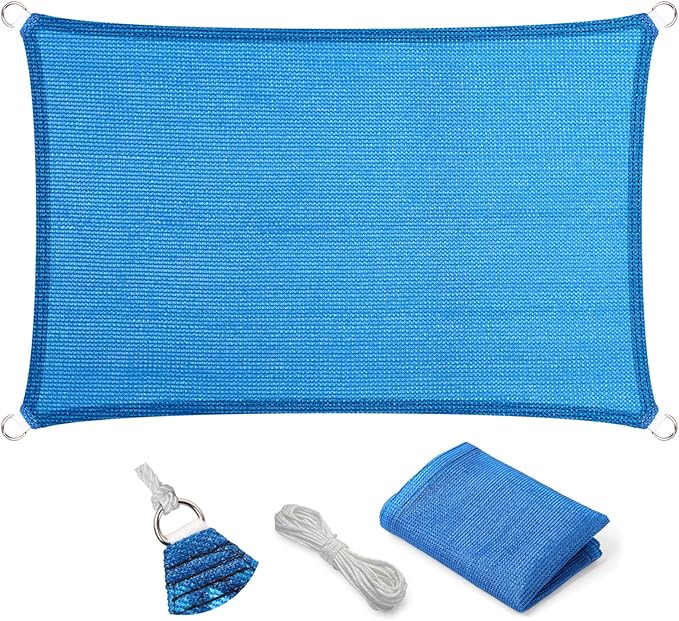 Eden's Decor Straight Flat-Edged Sun Shade Sail Rectangular 10' x 17' Blue UV-Blocking Outdoor Canopy Fabric Cloth Awning for Pergola Patio Garden Backyard Custom Size