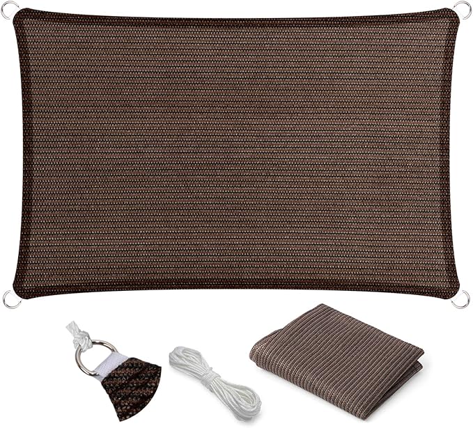 Eden's Decor Straight Flat-Edged Sun Shade Sail Rectangular 7' x 15' Brown UV-Blocking Outdoor Canopy Fabric Cloth Awning for Pergola Patio Garden Backyard Custom Size