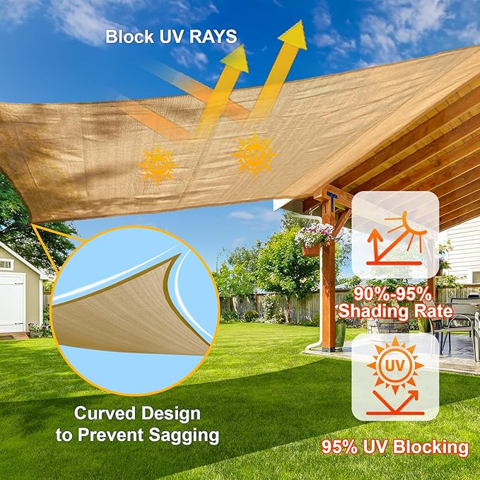 SUNLAX Sun Shade Sail 9' x 9' Sand Rectangle Canopy Sail Shade Cover UV Block Permeable Sunshade Outdoor for Patio Backyard Deck Pergola (We Make Custom Size)