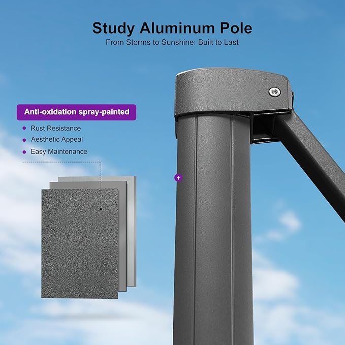 PURPLE LEAF Patio Umbrella 10' X 13' Rectangle Cantilever Umbrella with Wind Resistance Base Large Aluminum Outdoor Umbrellas with UPF40+ Premium Fabric for Deck Pool Garden, Sand Dune