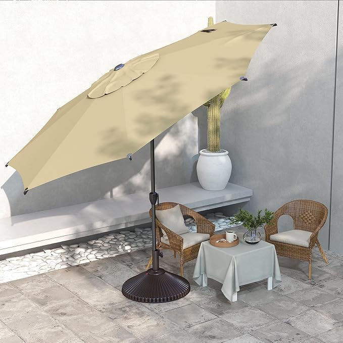 Abba Patio 9FT Lyon Outdoor Patio Umbrella Outdoor Table Umbrella with Push Button Tilt and Crank Market Umbrella 8 Sturdy Ribs UV Protection Waterproof for Garden Deck Backyard Pool Tan