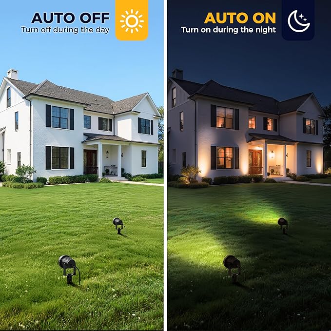 L LOHAS LED Outdoor Landscape Lighting, Auto On/Off 3000K Low Voltage Landscape Lighting, IP66 Waterproof Spot Lights for Yard, Outside, Garden, House, Pathway, Plant, Holiday Decor (6 Pack)