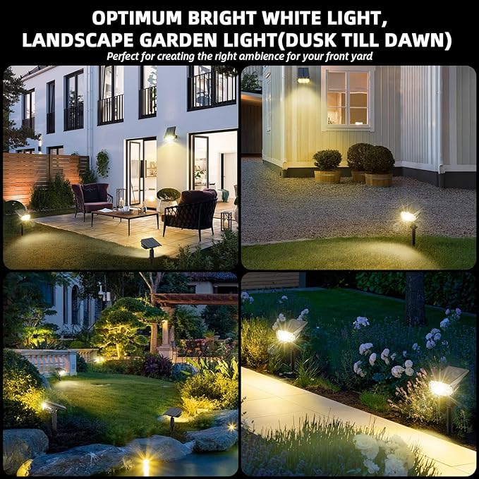 3 Brightness Modes Solar Outdoor Lights, 360 Degree Adjustable Lighting Angle with 40 LED's, Spotlights Outdoor Waterproof Auto On or Off Solar Garden Lights 8 Pack