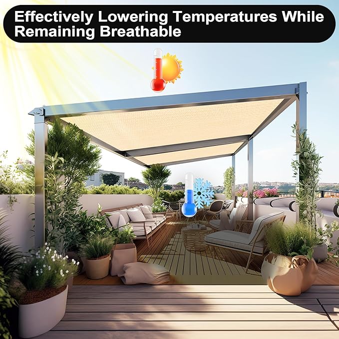 Artpuch 90% Sun Shade Cloth, 8 x 20 FT Pergola Shade Cover Canopy with Grommets, Sun Screen Fabric Tarp for Patio, Outdoor, Garden, Backyard, Wheat