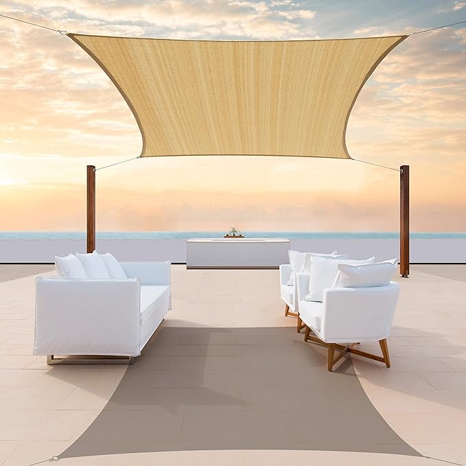 ColourTree TAPR1616 Custom Size 6' x 11' Sand Beige Sun Shade Sail Canopy UV Block UPF50 Rectangle - Commercial Standard Heavy Duty - 190 GSM - 3 Years Warranty