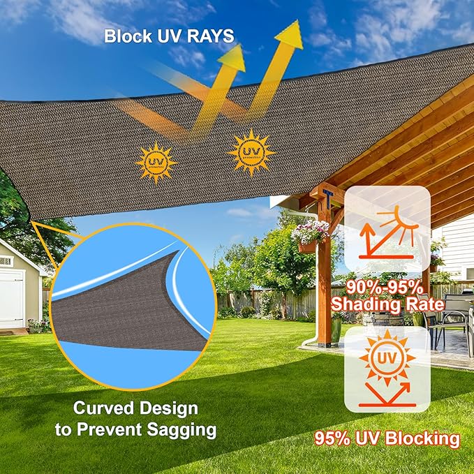 SUNLAX Sun Shade Sail 12' x 20' x 23.3' Brown Rectangle Canopy Sail Shade Cover UV Block Permeable Sunshade Outdoor for Patio Backyard Deck Pergola (We Make Custom Size)