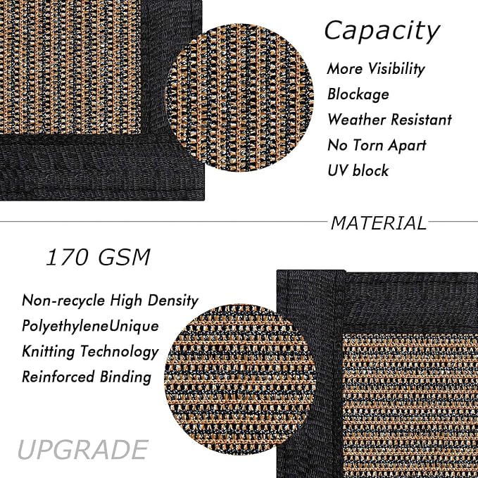 UPGRADE Privacy Fence Screen 5'x75' Brown Outdoor 90% Visibility Blockage 170 GSM Mesh Shade Cover Panels for Backyard,Balcony,Home Decoration with Zip Ties,Customized Avaliable