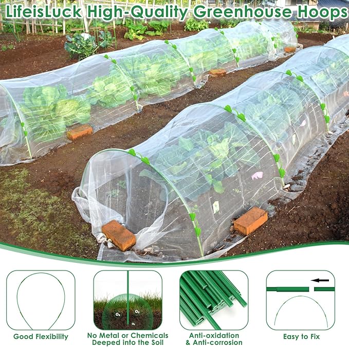 60 Pcs Garden Hoops for Raised Beds, 12 Sets Greenhouse Hoops Grow Tunnel Rust-Free Fiberglass Hoop House Kit, Plant Support Garden Stakes Hoops Frame for Netting Shade Cloth Row Cover Garden Supplies