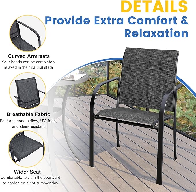 VICLLAX Patio Table and Chair Set of 6, All Weather Metal Round Outdoor Dining Furniture Set-50 Round Outdoor Table and Chairs, Grey Wood Grain Tabletop