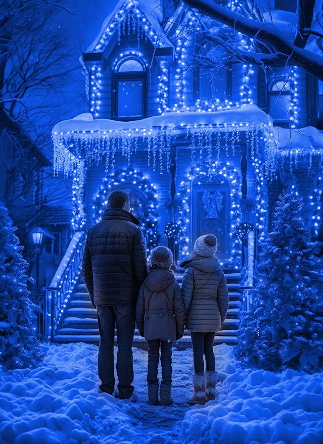 2-Pack 400LED 170FT Total Solar Outdoor Lights IP65 Waterproof Solar Powered Lights with 8 Lighting Modes for Party Garden Yard Home Holiday Tree Decoration Lighting,Blue