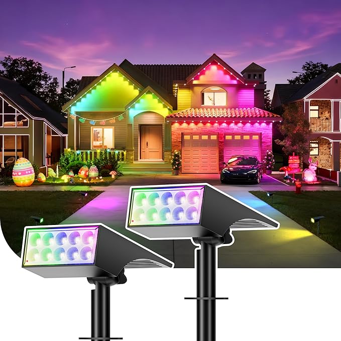Solar Spot Lights Outdoor Color Changing, [7 Mode/2 Pack] Christmas Landscape Spotlights, Solar Lights Outdoor Waterproof,Led Powered Flood Light for Halloween Pathway Yard Garden Tree Walkway