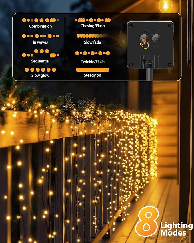 Brightown Solar String Light for Outside, 50Ft 120 LED Solar Lights Outdoor Waterproof, Solar String Lights Outdoor with 8 Modes, for Outside Garden Tree Party Decor(Warm White)
