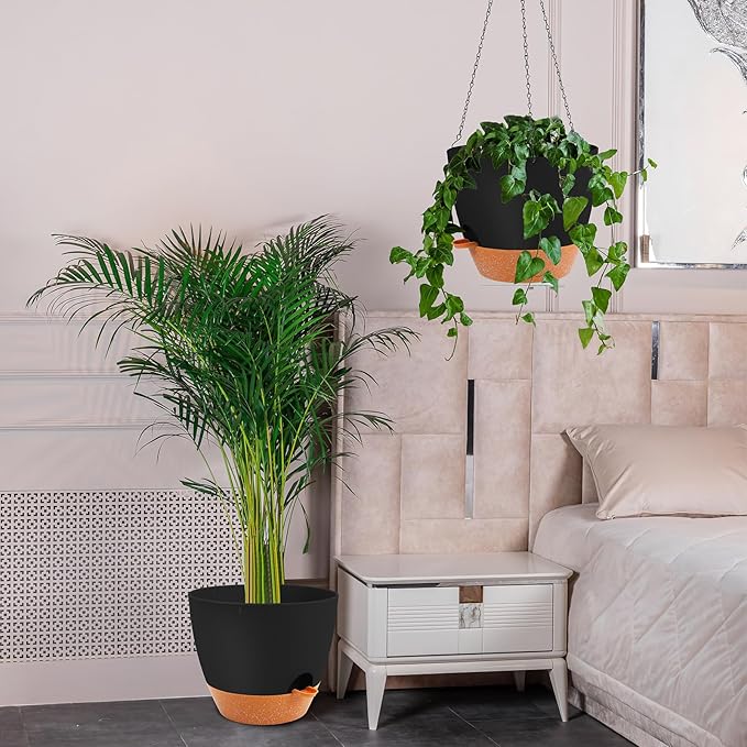 GARDIFE Large Hanging Planter, 12 inch Hanging planters for Indoor. Outdoor Plants, Self Watering Plant Pot, Plant Hanger, Black