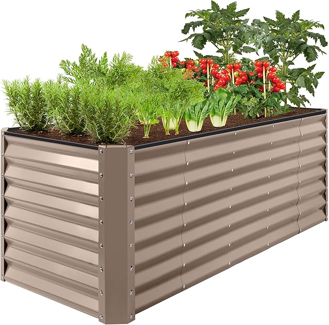Best Choice Products 8x2x2ft Outdoor Metal Raised Garden Bed, Rectangular Deep Root Planter Box for Vegetables, Flowers, Herbs, and Succulents w/ 239 Gallon Capacity - Taupe
