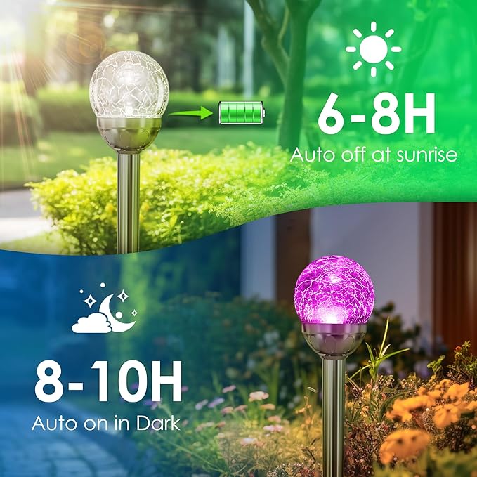 SOLPEX Solar Garden Lights Outdoor, 6 Pack Multi-Color Changing&White 2 Modes Solar Powered Glass Ball Garden Lights, Waterproof for Patio Decoration