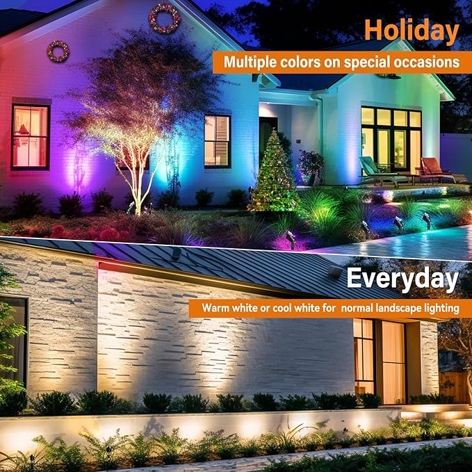Halloween Christmas RGBW Landscape Light Outdoor,10W Color Changing Low Voltage Landscape Lighting with Remote Control,12V-24V Waterproof Outdoor Spot Lights for Yard House Garden Tree(4 Pack)