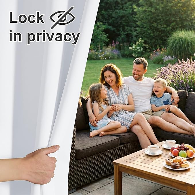 RYB HOME Extra Wide Outdoor Curtains for Patio Waterproof Heavy Duty Thermal Insulated in Summer Full Coverage Privacy for Porch, Gazebo & Pergola, W100 x L84, Greyish White, 1 Panel