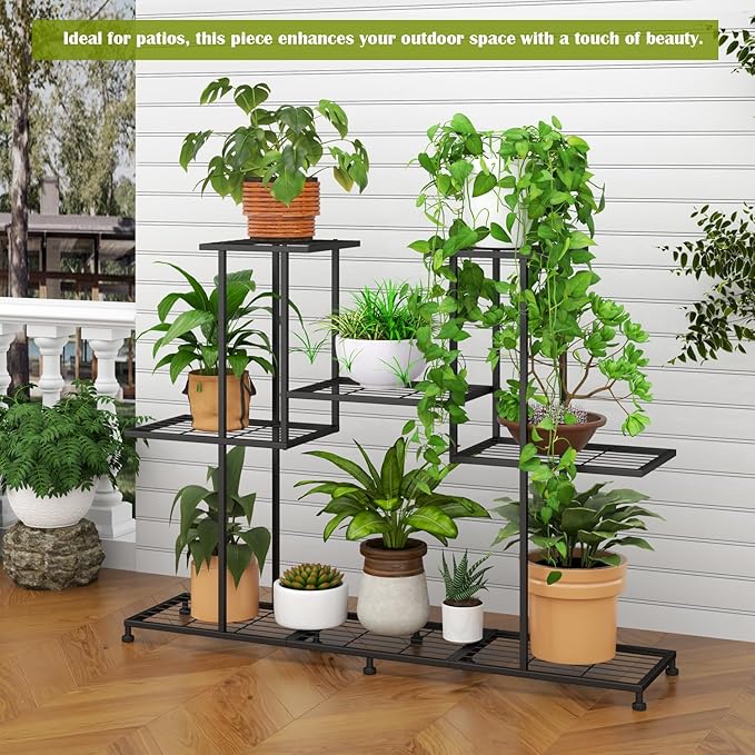 Twhep Metal Plant Stand, 5 Tiers Multifunctional Plant Stands for Indoor Plants, Decorative Black Steel Plant Shelf for Indoor Patio Garden Balcony and Yard (4 tiers 12 pots)