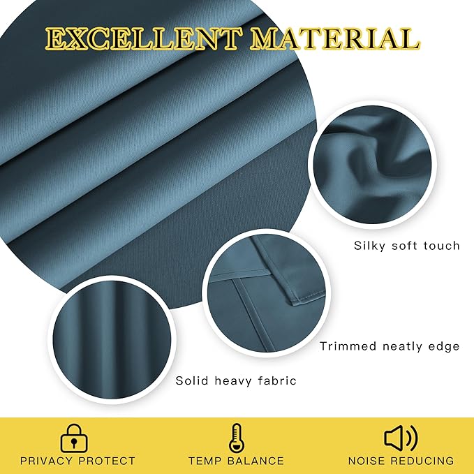 NICETOWN Blackout Curtain Drape for Bedroom - Light Reducing Thermal Insulated Solid Grommet Room Darkening Window Curtain 90 inches Long for Living Room (Smoky Blue, 1 Piece, W66 x L90)