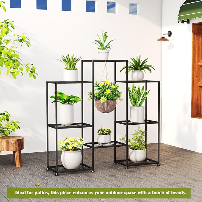 Metal Plant Stand Indoor Metal Plant Stands Outdoor Tiered Plant Shelf for Multiple Plants, 4 Tiers 8 Potted Plant Rack Holder Garden Shelves Flower Stand for Living Room Patio Corner (8 Tiers-B)