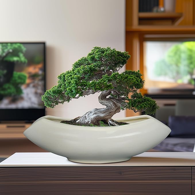 Bonsai Pots 18 Inch - Ceramic Succulent Pots with Drainage Hole Decorative Plant Pot Indoor Large Outdoor Planter Modern Flower Pot for Home Garden Room Decor Gray