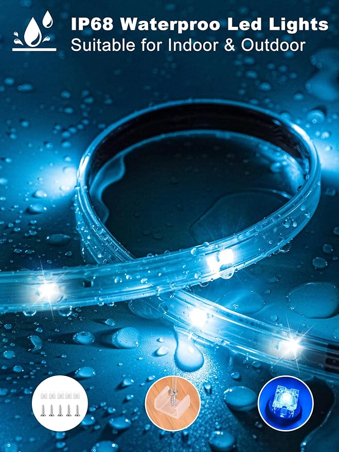 100ft(2*50ft) Outdoor Led Strip Lights Waterproof, Ip68 Outside Led Light Strip Waterproof with Remote and App Control, Exterior Led Rope Lights Music Syne RGB Strip Lights for House Party