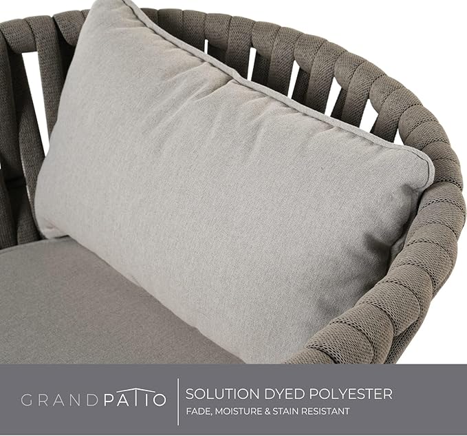 Grand patio Swivel Rope Wicker Chairs Set of 2, Patio Dining Chairs with Cushions, Wicker Armchairs Frame, Outdoor Modern Style for Backyard, Balcony, Quinn, Light Gray Brown