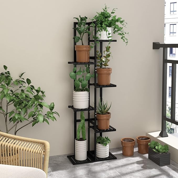 Laiensia Bamboo Plant Stand Rack 6 Tier,Multiple Stand Holder Shelf Rack, Indoor&Outdoor Planter Display Shelves for Patio Garden, Living Room, Corner Balcony and Bedroom,Black