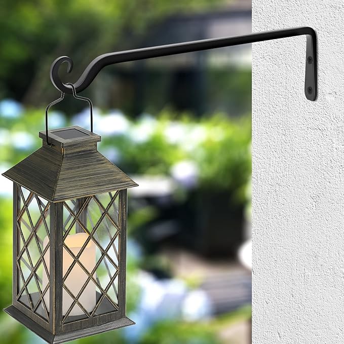 Gtongoko 2 Pack 15 Inch Plant Hangers Outdoor Metal, Plant Hooks for Wall Indoor, Outdoor Hooks for Hanging Bird Feeders, Plant Bracket, Lanterns, Wind Chinme, Black