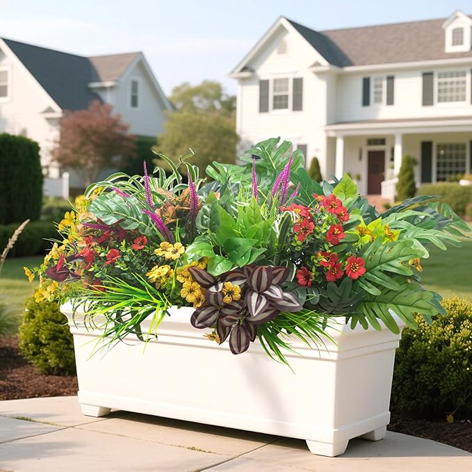 20PCS Fake Flowers UV Resistant Artificial Plants & Faux Shrubs - Outdoor Plastic Greenery Stems for Garden Porch, Window Box Planter, Home Decor(Pot Not Included)