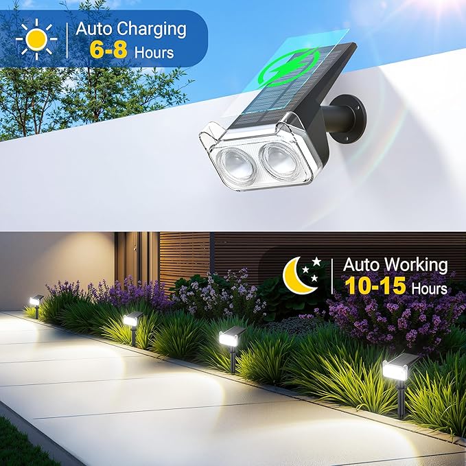 LETMY Solar Spot Lights Outdoor Waterproof with Bigger LED, 4 Pack Auto ON/OFF 135°Adjustable Solar Lights Outdoor, 2-in-1 Wall Lights & 2 Modes Landscape Spotlights for Tree Yard Pathway Garden Decor