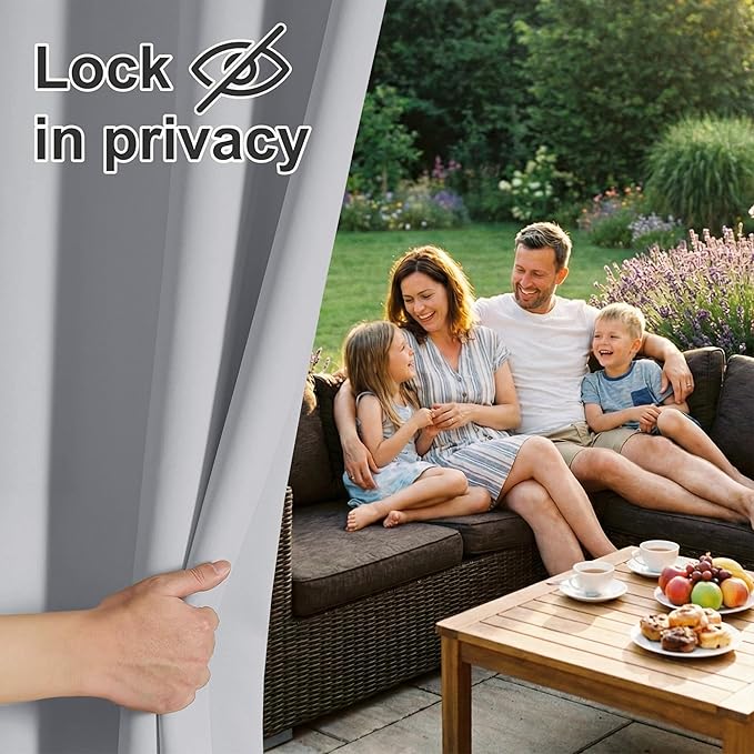 RYB HOME Extra Wide Outdoor Curtains for Patio Waterproof Heavy Duty Thermal Insulated in Summer Full Coverage Privacy for Gazebo, Cabana & Pergola, W100 x L90, Light Grey, 1 Panel