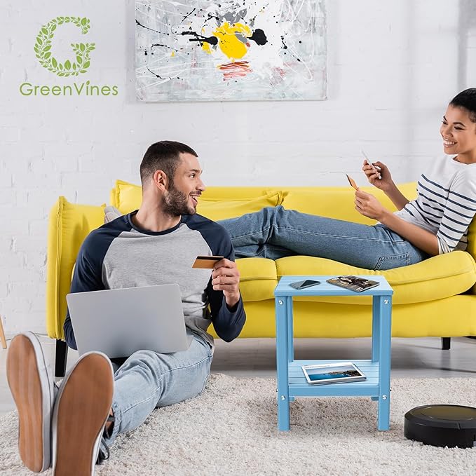 GREENVINES Outdoor Rocking Chair Set | 3-Piece | 2 Rocking Chairs with 1 Side Table | Porch Rocker | HDPE Plastic | Arctic | Patio Furniture Sets | High Back | Big & Tall | Ladder Back