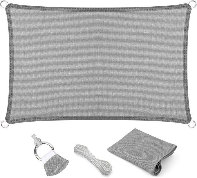 Eden's Decor Straight Flat-Edged Sun Shade Sail Rectangular 7' x 8' Grey UV-Blocking Outdoor Canopy Fabric Cloth Awning for Pergola Patio Garden Backyard Custom Size
