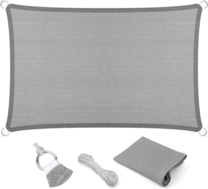 Eden's Decor Straight Flat-Edged Sun Shade Sail Rectangular 11' x 14' Grey UV-Blocking Outdoor Canopy Fabric Cloth Awning for Pergola Patio Garden Backyard Custom Size