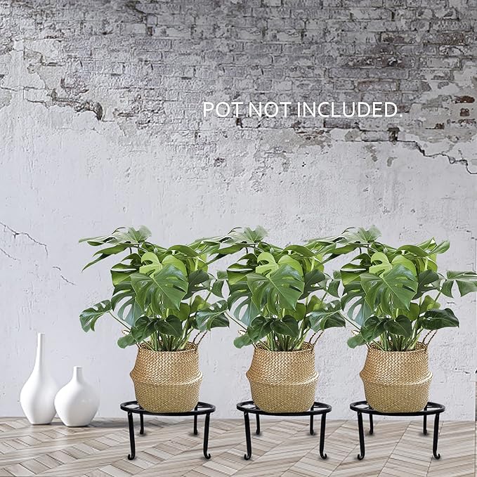 yosager 4 Pack Metal Plant Stands for Flower Pot, Heavy Duty Black Iron Potted Stand Holder, Indoor Outdoor Rustproof Metal Planter Container Round Supports Display Rack for Home & Garden Decor