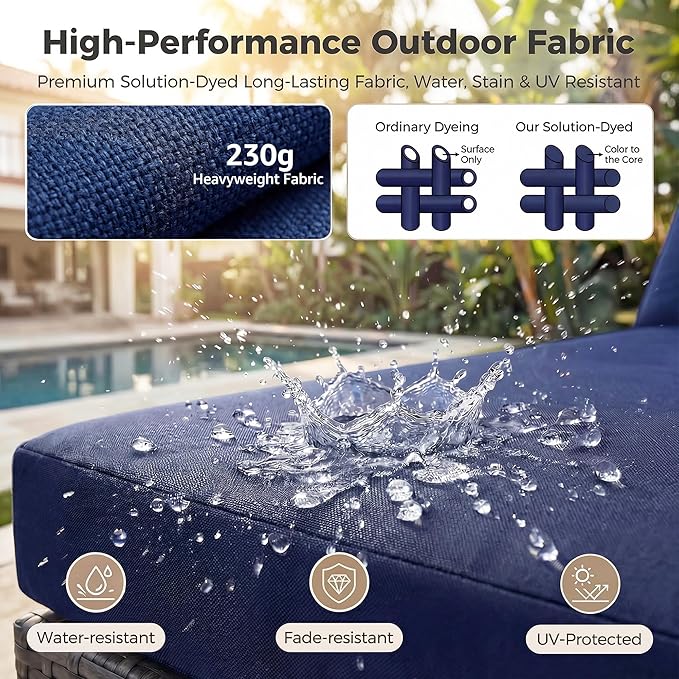 NICESOUL 7 Piece Outdoor Sectional Sofa Set with Firepit Natural Gas & Propane Convertible, Oversized Deep Seating Patio Furniture for Tall Person, 2 Color Cushion Navy & Gray for Easy Maintenance