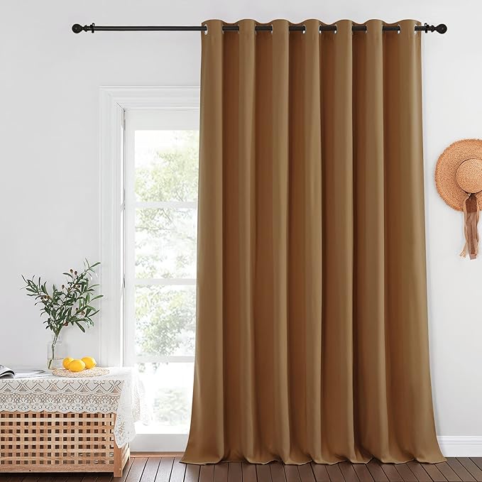 NICETOWN Sliding Glass Door Curtain - Grommet Blackout Room Darkening Door Vertical Blind Sound Proof Thermal Curtain for Dining Room/Bedroom (Gold Brown, W100 x L95, 1 Panel)